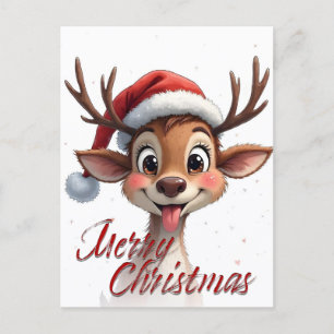 Cute Reindeer Wishing Merry Christmas Postcard