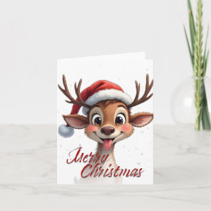 Cute Reindeer Wishing Merry Christmas Thank You Card