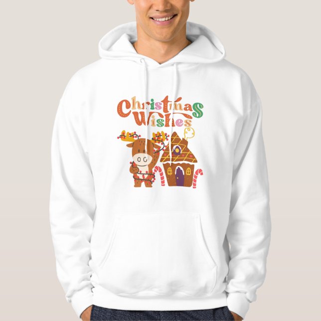 Cute Reindeer With Christmas Lights Happy Holidays Hoodie (Front)