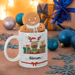 Cute Reindeer with Gifts  Design with your Name Coffee Mug
