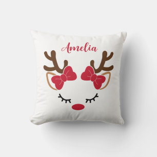 Cute reindeer With Name Christmas  Cushion