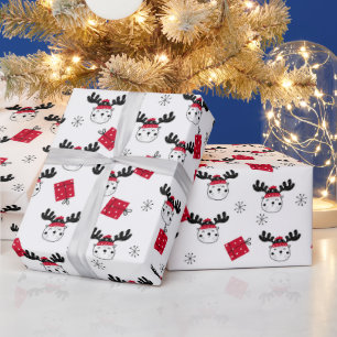 Cute Reindeer With Santa Hat Christmas Gift  Wrapping Paper