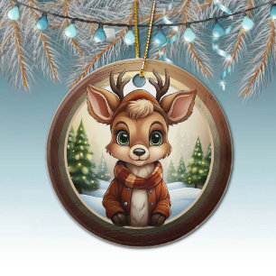 Cute Reindeer, Woodland Animal Deer Antlers 🦌🎄 Ceramic Ornament