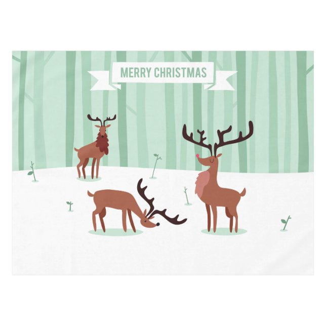 Cute Reindeers Christmas table cloth (Front (Horizontal))