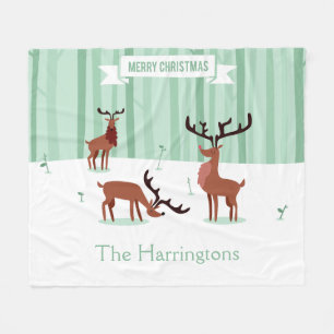 Cute Reindeers custom name fleece blanket