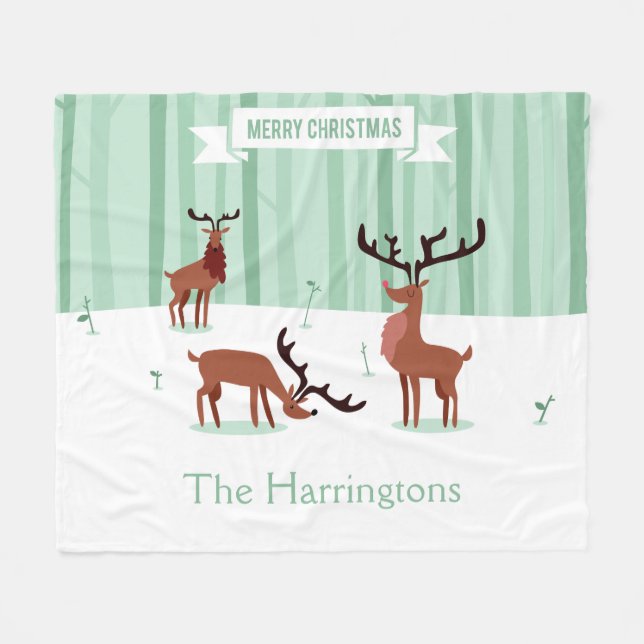 Cute Reindeers custom name fleece blanket (Front (Horizontal))