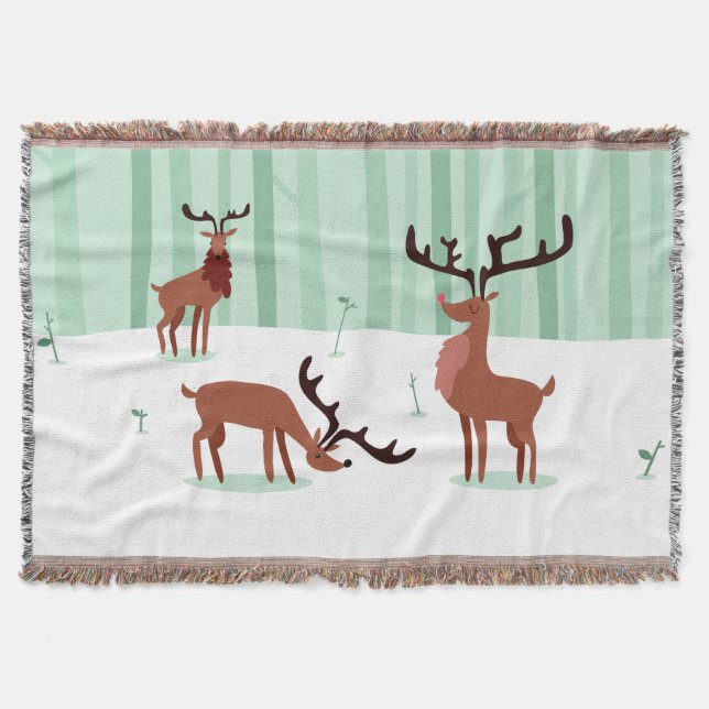 Cute Reindeers throw blanket (Front)