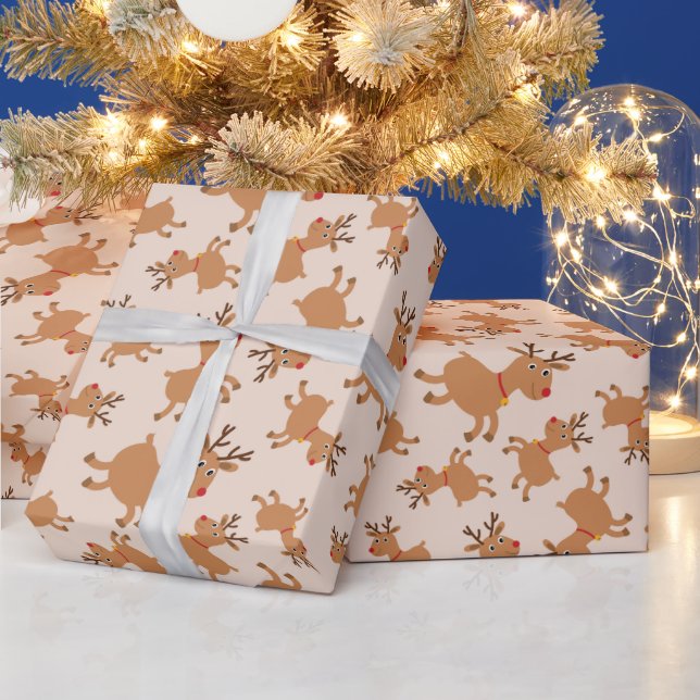 Cute reindeers with red festive scarves Christmas  Wrapping Paper (Holidays)