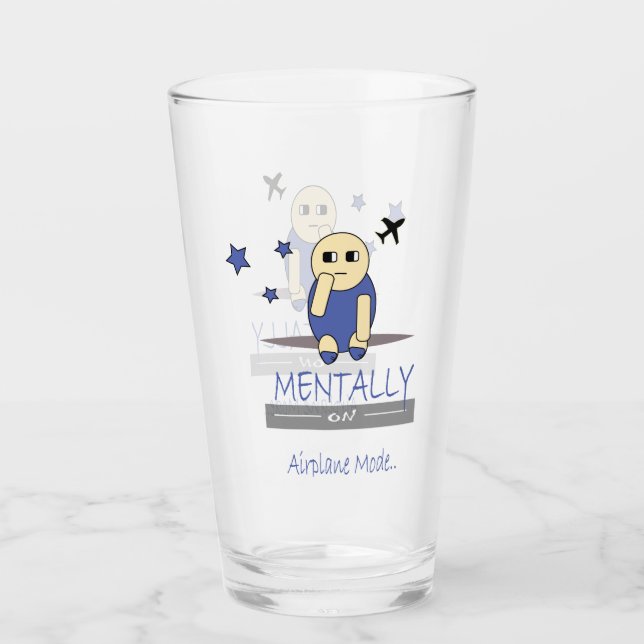 Cute Relatable Chimy Aeroplane Mode Glass Cup (Front)