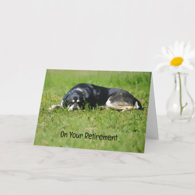 Cute Relaxing Dog Art Retirement Card (Small Plant)