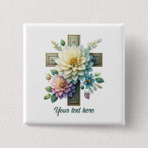 Cute Religious Cross add text 15 Cm Square Badge
