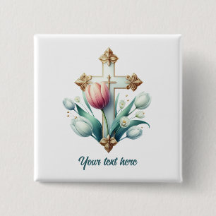 Cute Religious Cross add text 15 Cm Square Badge