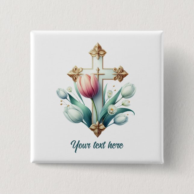 Cute Religious Cross add text  15 Cm Square Badge (Front)