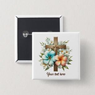 Cute Religious Cross add text  15 Cm Square Badge