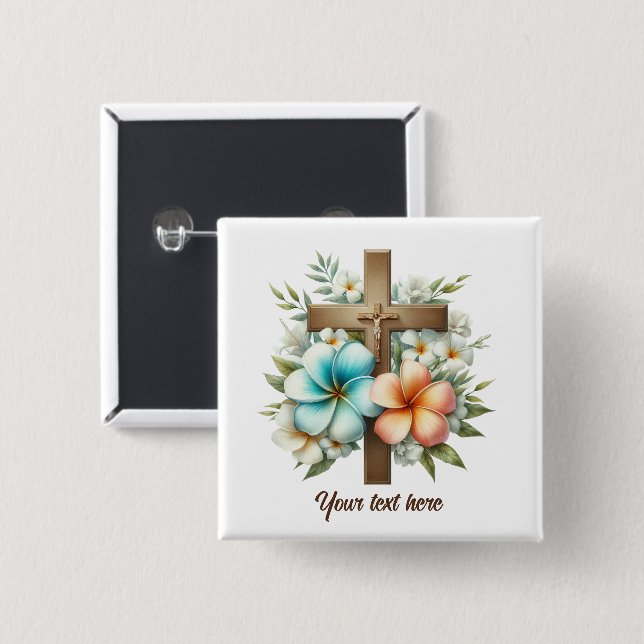 Cute Religious Cross add text  15 Cm Square Badge (Front & Back)