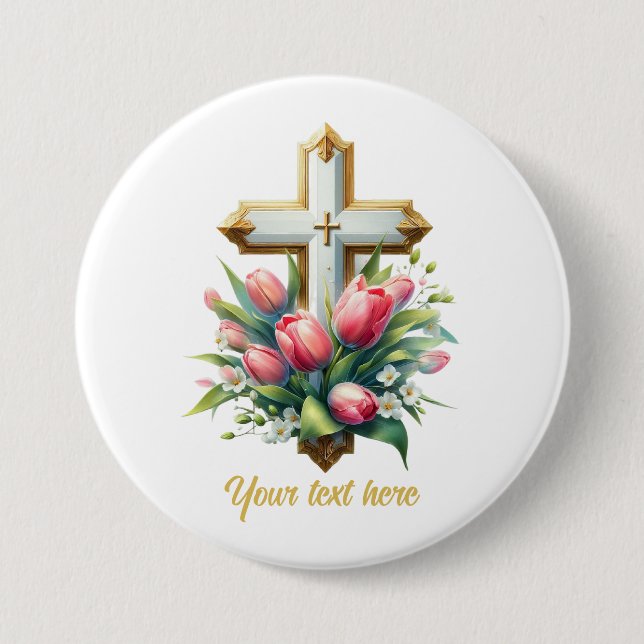 Cute Religious Cross add text  7.5 Cm Round Badge (Front)
