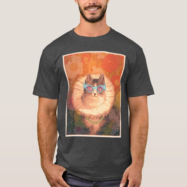 Cute Renaissance cat with glasses and gold chain T-Shirt (Front)