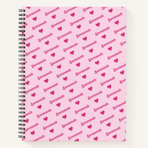 Cute Repeating Name & Hearts Girly Pink Notebook