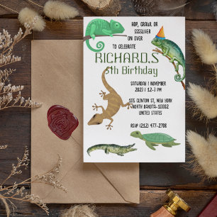 Cute Reptile Themed Kid's Birthday Party Invitation