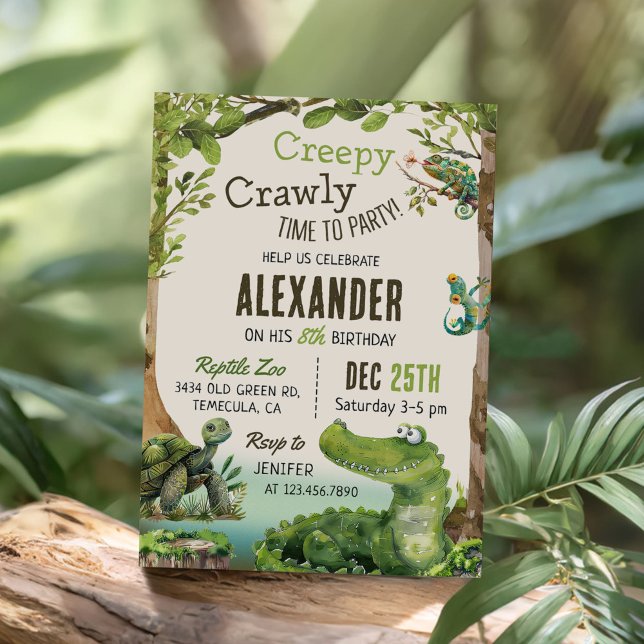 Cute Reptile Themed Kid's Birthday Party Invitation (Creator Uploaded)