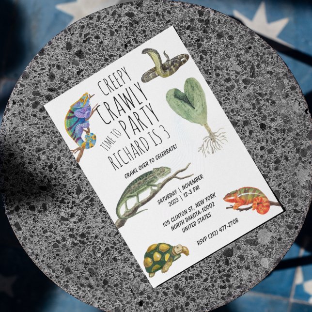 Cute Reptile Themed Kid's Birthday Party Invitation (Creator Uploaded)