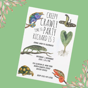 Cute Reptile Themed Kid's Birthday Party Invitation