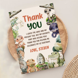 Cute Reptile Themed Kid's Birthday Party Thank You Card