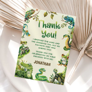 Cute Reptile Themed Kid's Birthday Party Thank You Card