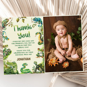 Cute Reptile Themed Kid's Birthday Photo Thank You Card