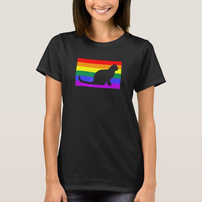 Cute Rescue Cat Love Lgbtq Gay Pride Flag Stuff Qu T-Shirt (Front)