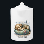Cute Restful Puppy Stress Less<br><div class="desc">A great way to encourage yourself and others. Teapot features a cute,  restful puppy and the phrase,  "Stress Less." You can change the text or leave as-is.</div>