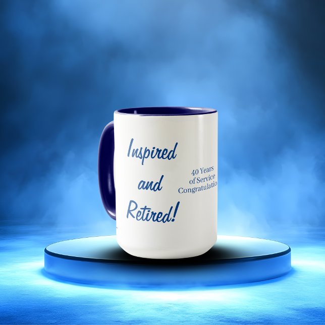  Cute Retire Typography Blue Personalise Mug (Personalize for the Retiree)