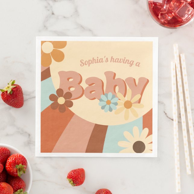Cute Retro 70s Groovy Baby Shower Napkin (Insitu)