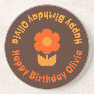 Cute Retro 70s Personalised 1970s Birthday Name Coaster