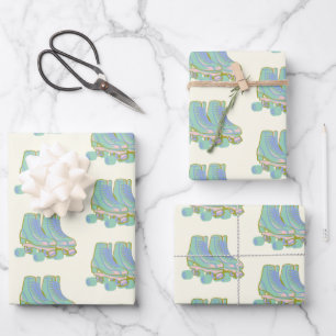 Cute Retro 80s Roller Skates Pattern in Pastels Wrapping Paper Sheet