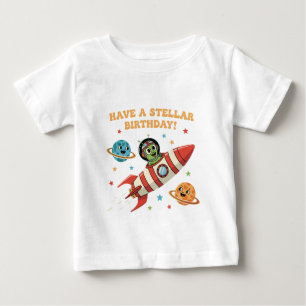 Cute Retro Alien in Rocket Ship   Stellar Space Bi Baby T-Shirt