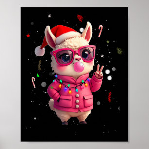 Cute Retro Alpaca Christmas Blowing Bubble Gum Gir Poster