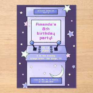 Cute Retro Arcade Game Kids Birthday Acrylic Invitations