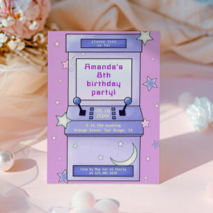 Cute Retro Arcade Game Kids Birthday Invitation