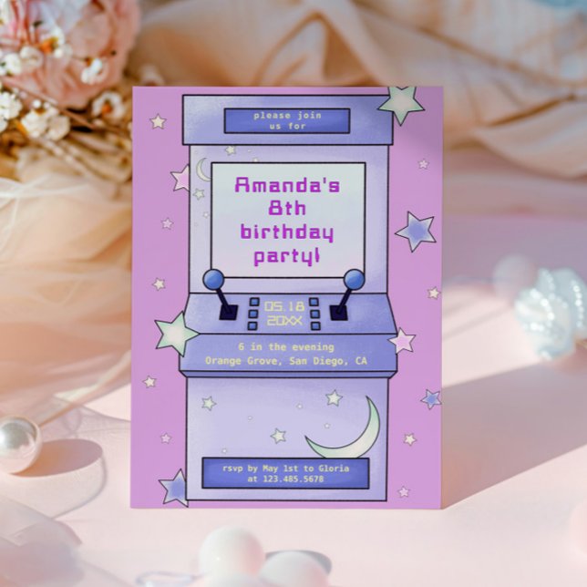 Cute Retro Arcade Game Kids Birthday Invitation (Creator Uploaded)