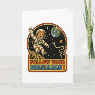 Cute Retro Astronaut Follow Your Dreams Space Meme Card