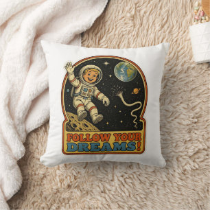 Cute Retro Astronaut Follow Your Dreams Space Meme Cushion