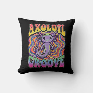 Cute Retro Axolotl Groove trippy 70 hippie rainbow Cushion