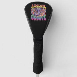 Cute Retro Axolotl Groove trippy 70 hippie rainbow Golf Head Cover