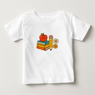Cute Retro Back to School Apple and Books Toddler Baby T-Shirt