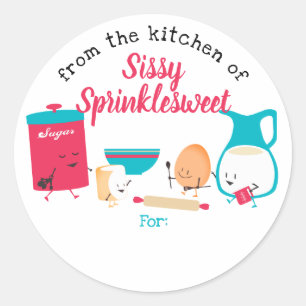 Cute retro baking ingredients personalised to from classic round sticker
