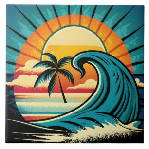 Cute retro beach house  ceramic tile