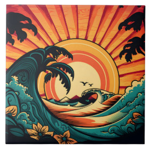 Cute retro beach house ceramic tile