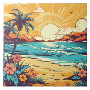 Cute retro beach house ceramic tile