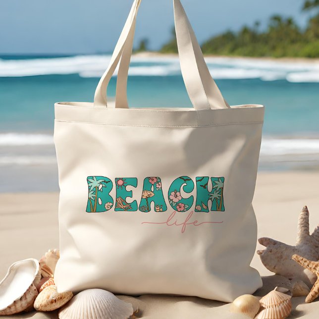 Cute Retro Beach Life  Tote Bag (The perfect tote for a day at the beach!)